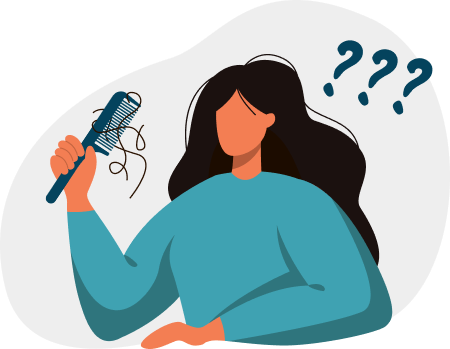 Illustration of a woman examining hair loss with a comb
