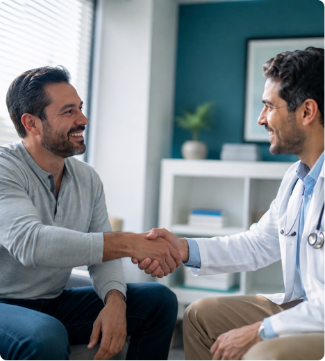 Patient shaking hands with a Mollura Medical Hair Restoration doctor