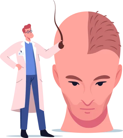 Illustration of a doctor examining a scalp for hair transplant repair
